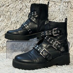 Forever 21 Black‎  Ankle Boots Silver Buckle Women’s 5.5 Moto Biker Grunge Goth